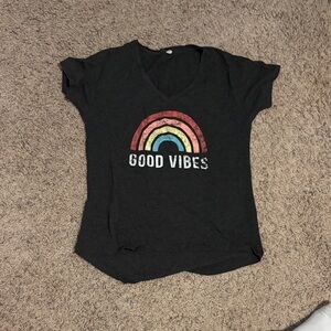 Women's Charcoal 'Good Vibes' Rainbow Tee